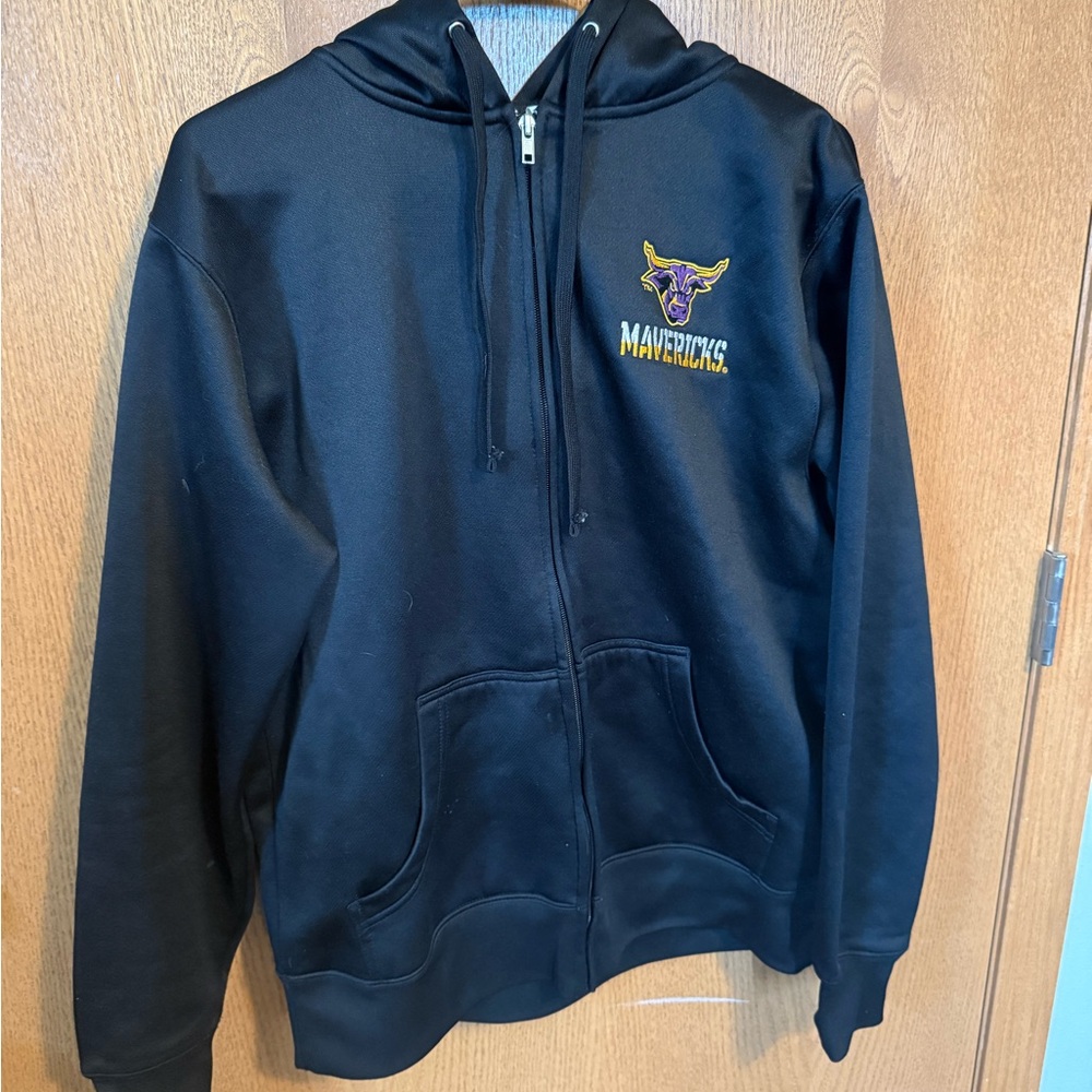 Black Mavericks Zip-Up Hoodie with Embroidered Mascot